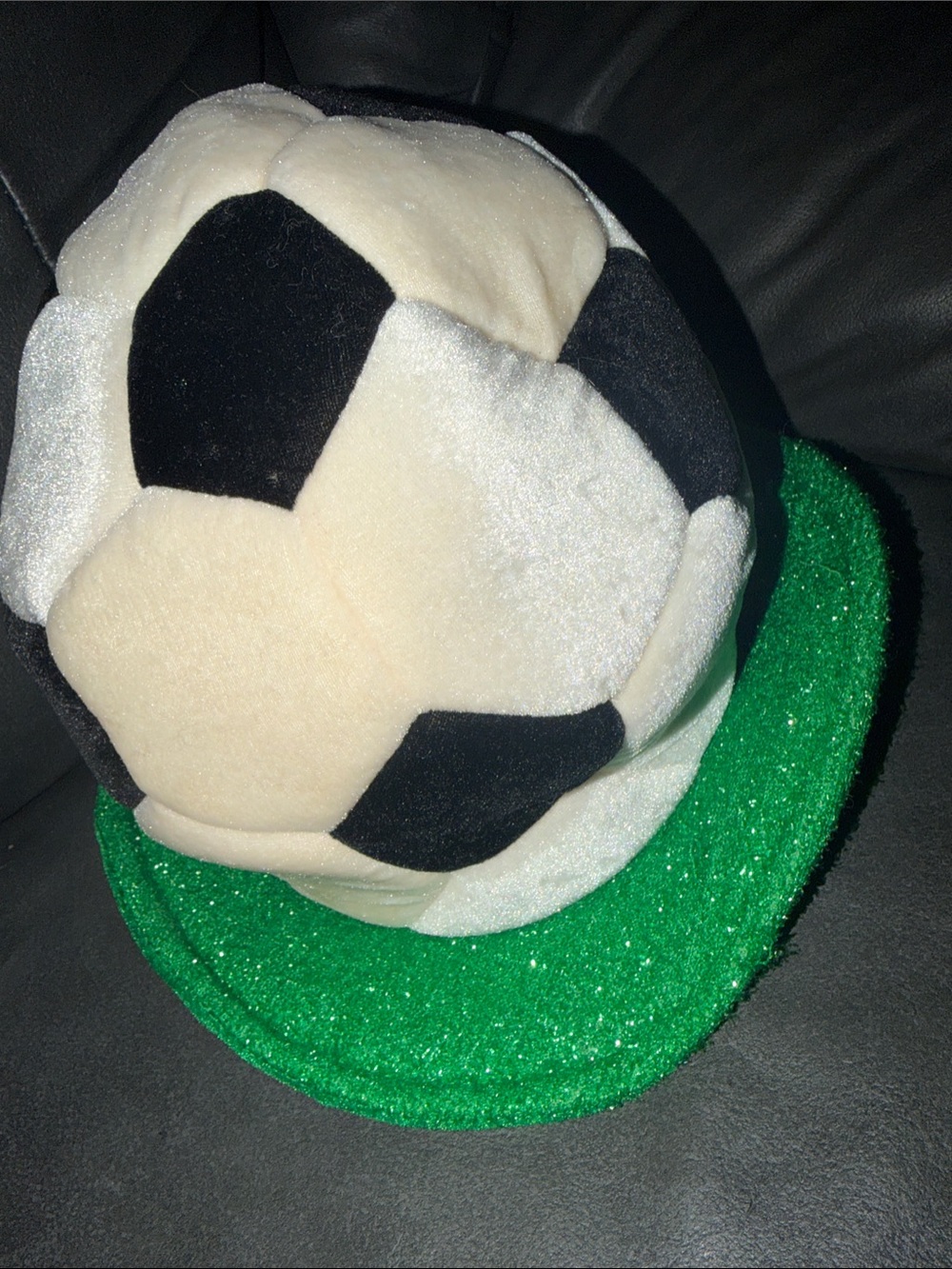 Kids Plush Soccer Ball Hat with Green Brim